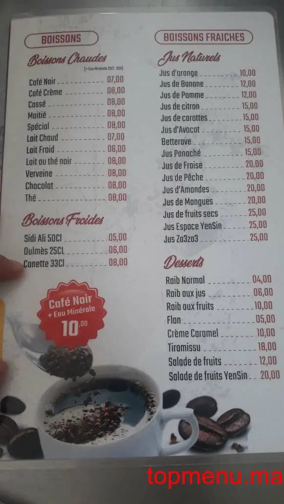 Restaurant Espace Yen Sin Tacos menu page 3 Espace Yen Sin Tacos menu page 3