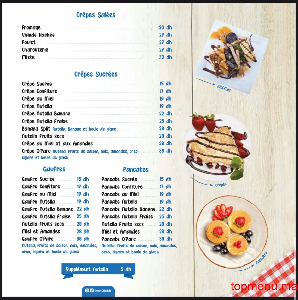 Restaurant Café O’Parc menu page 1 Café O’Parc menu page 1