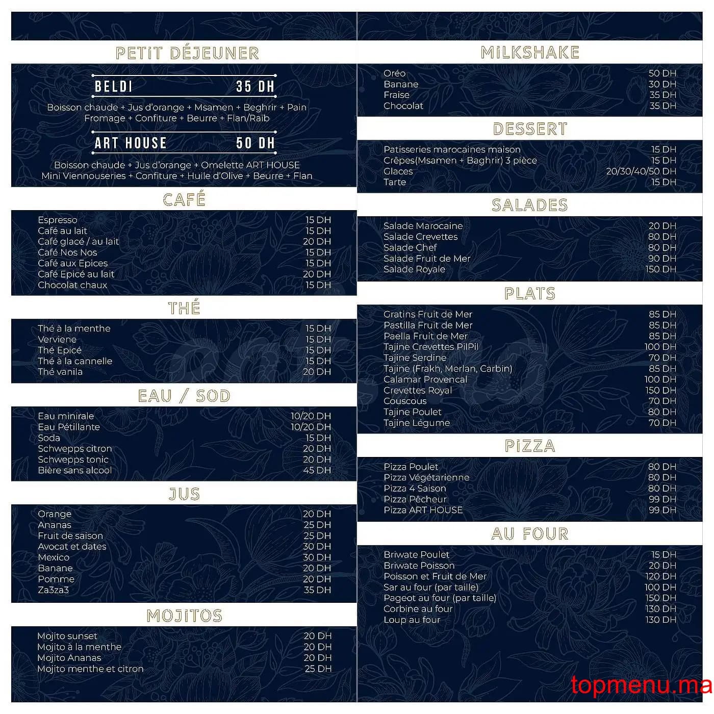 Restaurant Art house Café Restaurant menu page 1 Art house Café Restaurant menu page 1