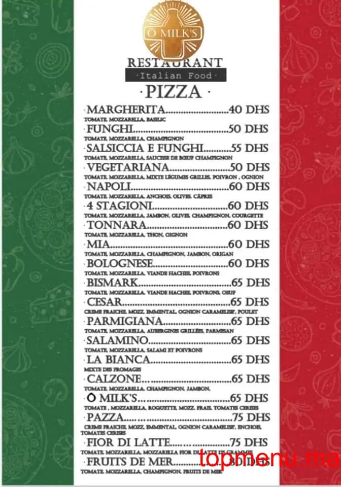 Restaurant Ô Milk’s menu page 1 Ô Milk’s menu page 1