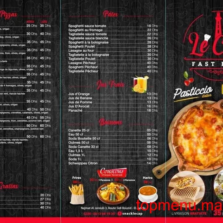 Restaurant Snack le Cap menu page 1 Snack le Cap menu page 1