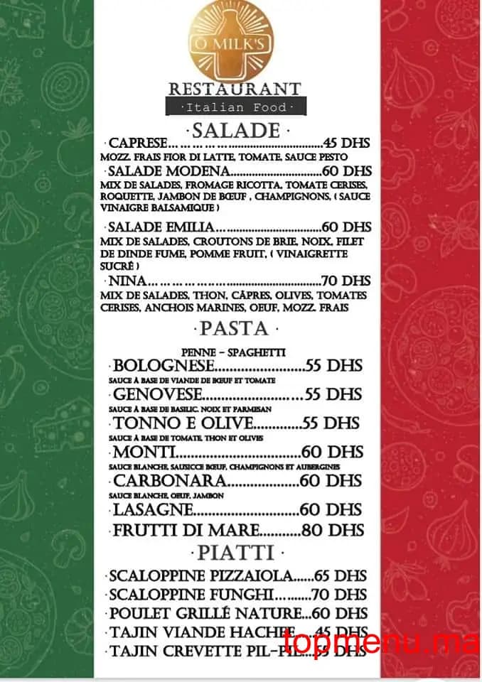Restaurant Ô Milk’s menu page 2 Ô Milk’s menu page 2