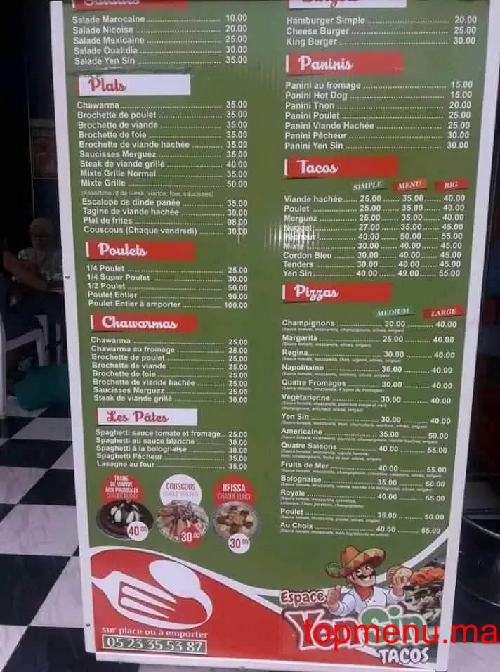 Restaurant Espace Yen Sin Tacos menu page 5 Espace Yen Sin Tacos menu page 5