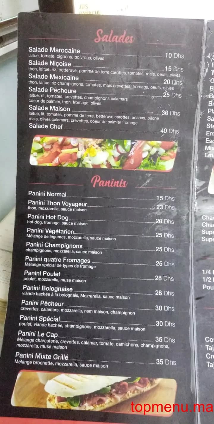 Restaurant Snack le Cap menu page 4 Snack le Cap menu page 4