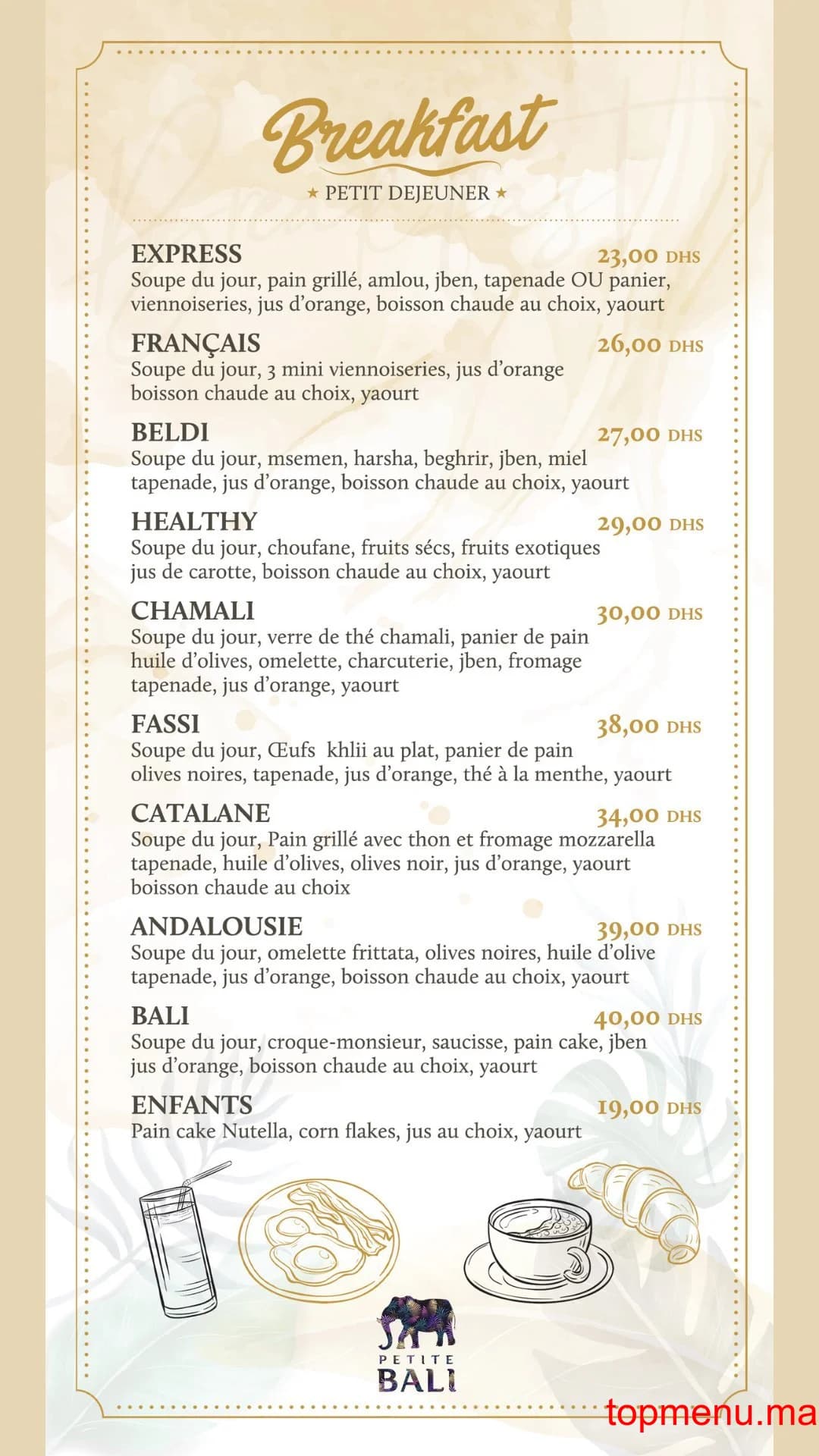 Restaurant La Petite Bali menu page 1 La Petite Bali menu page 1