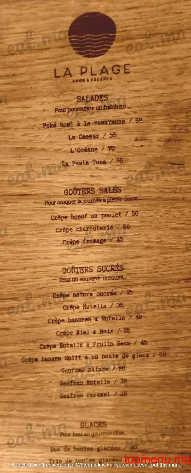 Restaurant La Plage Expérience Sidi Bouzid menu page 3 La Plage Expérience Sidi Bouzid menu page 3