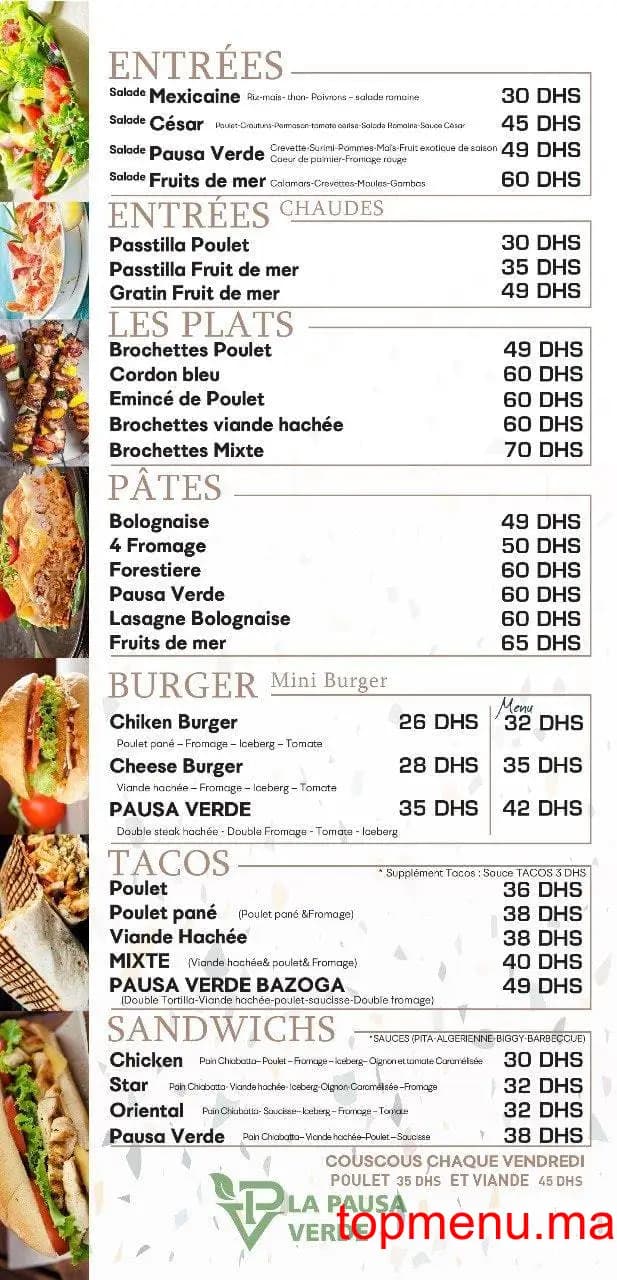 Restaurant La Pausa Verde menu page 2 La Pausa Verde menu page 2