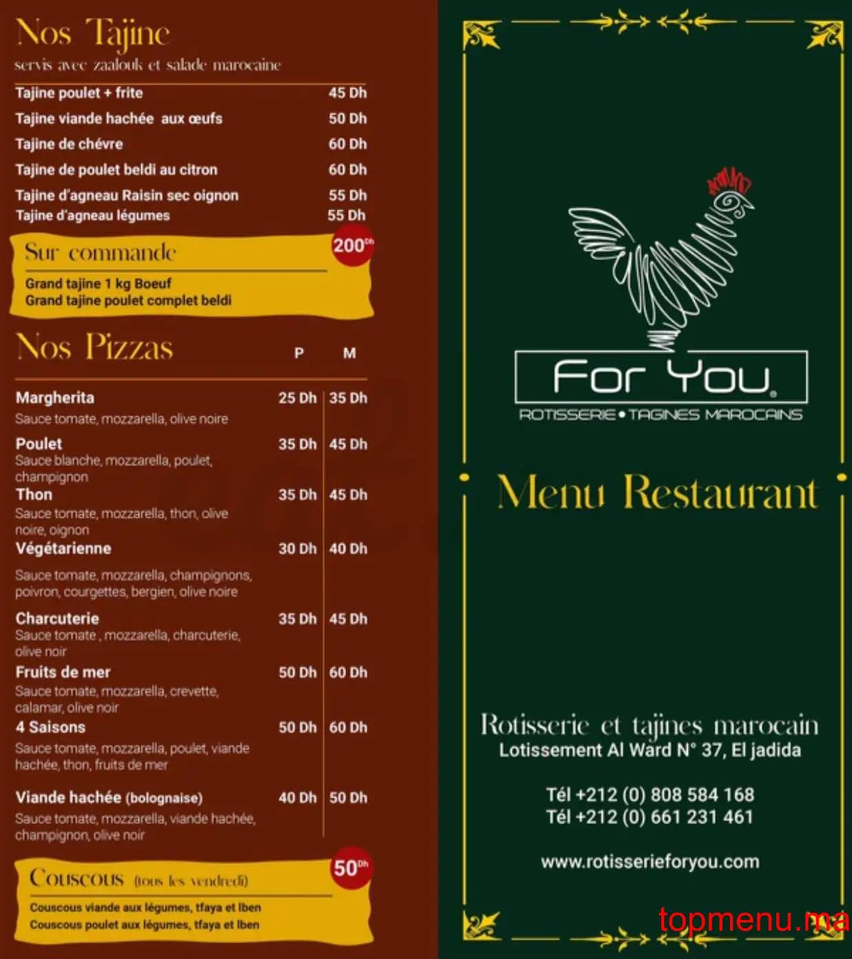 Restaurant For you menu page 3 For you menu page 3