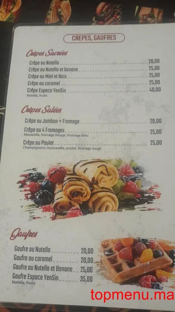 Restaurant Espace Yen Sin Tacos menu page 2 Espace Yen Sin Tacos menu page 2