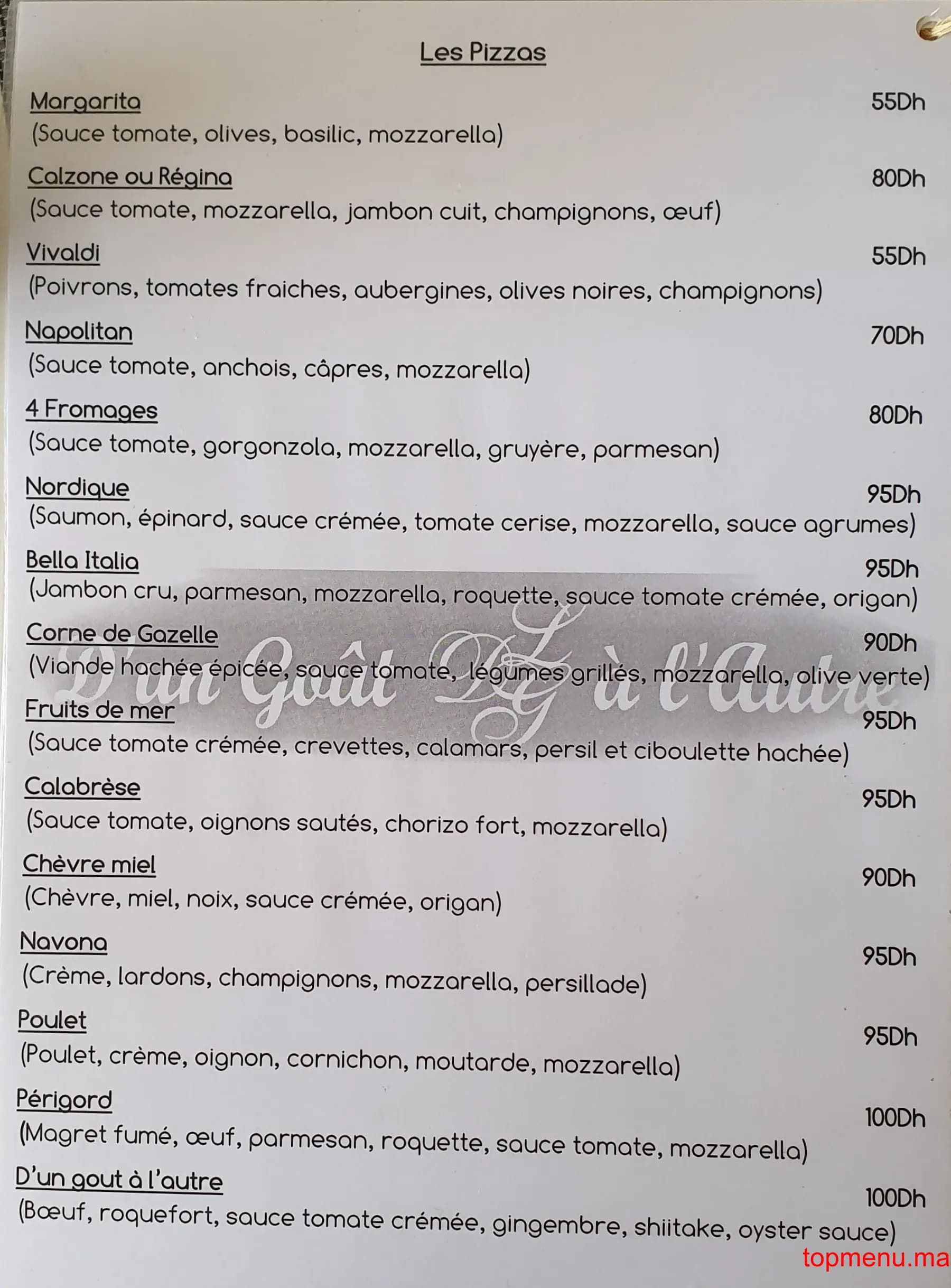 Restaurant D’un goût à l’autre menu page 5 D’un goût à l’autre menu page 5