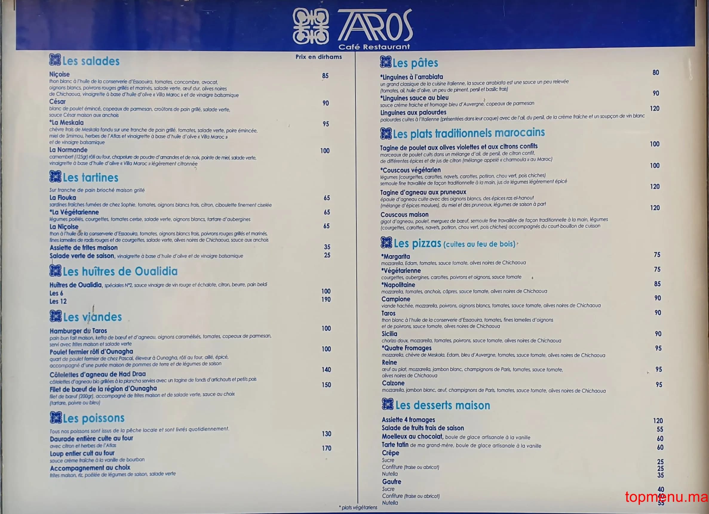 Restaurant Taros menu page 1 Taros menu page 1