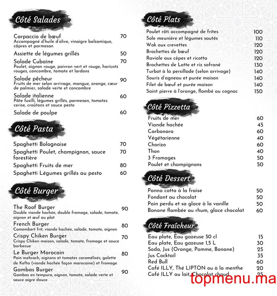 Restaurant The Roof menu page 1 The Roof menu page 1