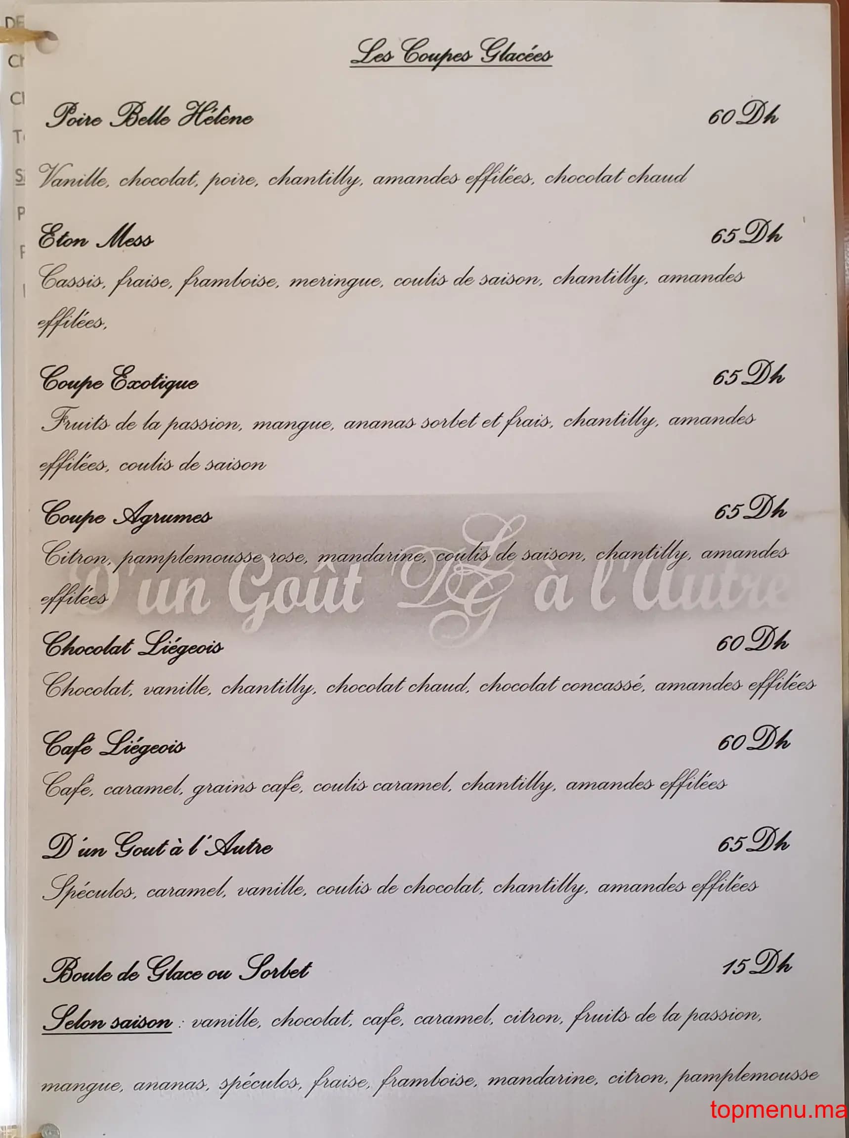 Restaurant D’un goût à l’autre menu page 6 D’un goût à l’autre menu page 6