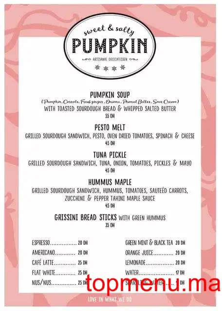 مطعم Pumpkin قائمة الطعام page 1 Pumpkin قائمة الطعام page 1