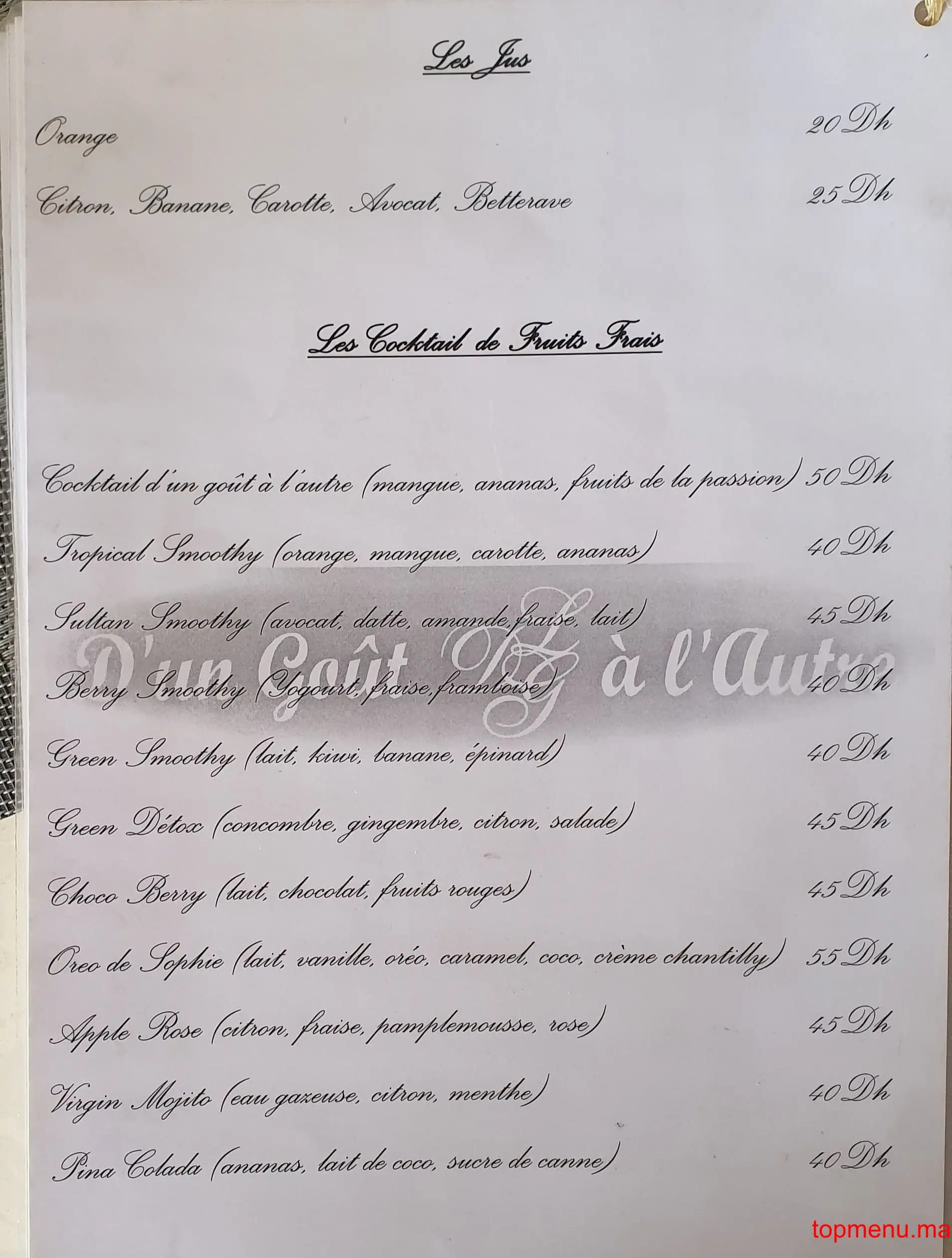 Restaurant D’un goût à l’autre menu page 8 D’un goût à l’autre menu page 8