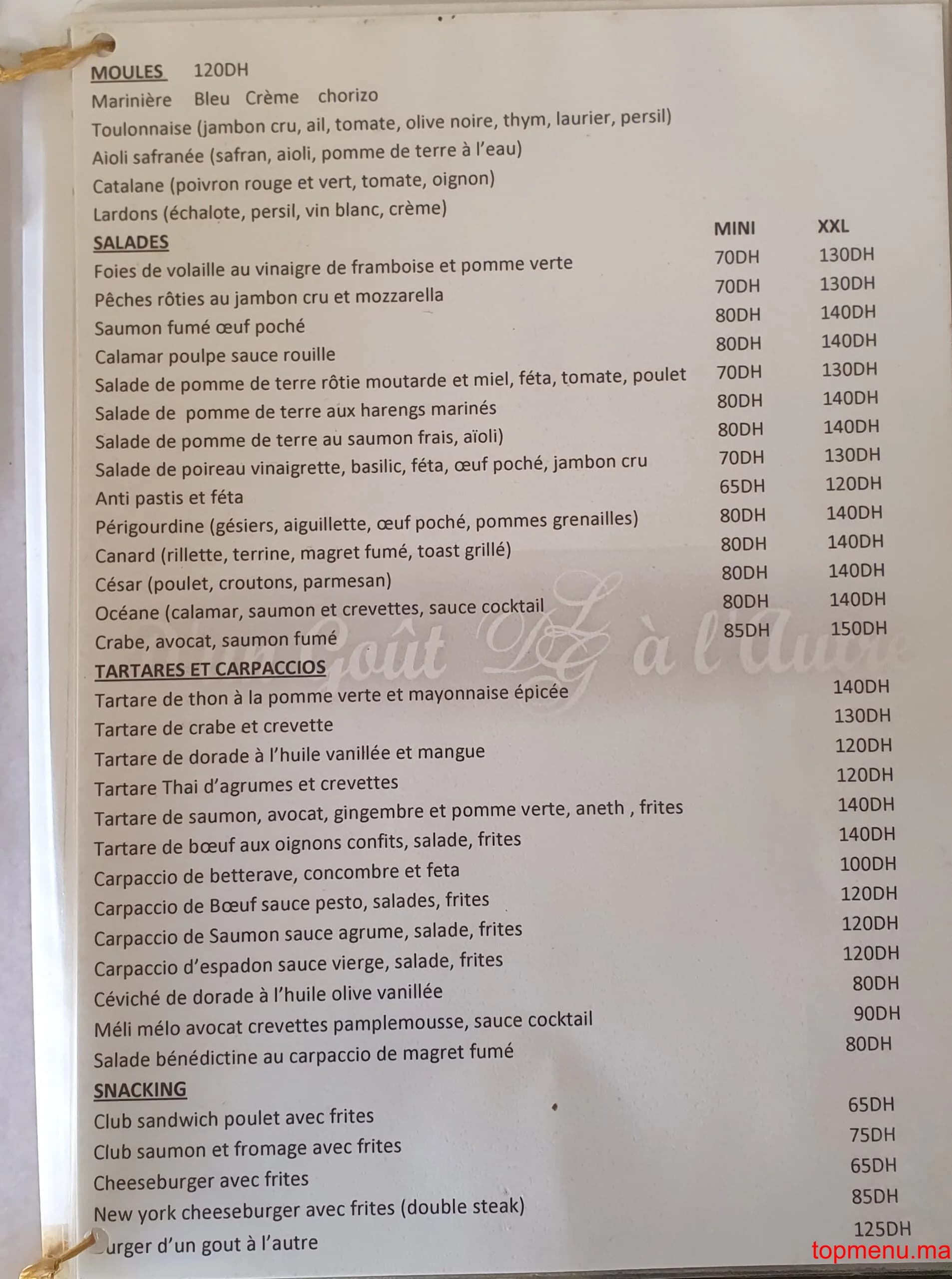 Restaurant D’un goût à l’autre menu page 1 D’un goût à l’autre menu page 1