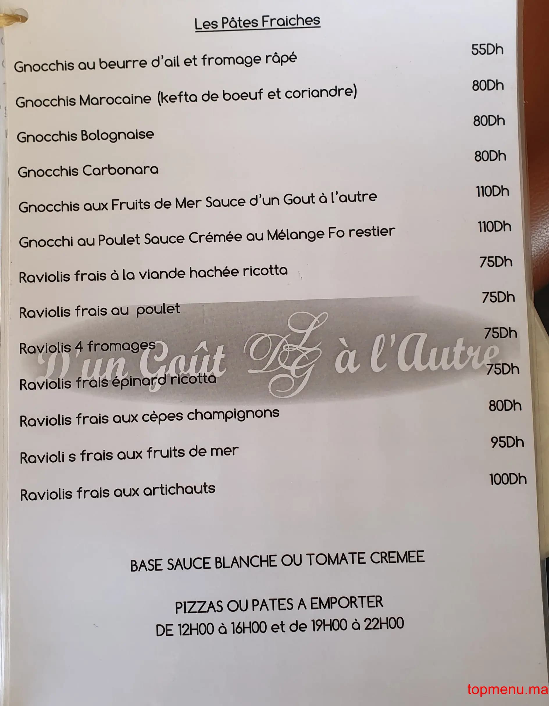 Restaurant D’un goût à l’autre menu page 3 D’un goût à l’autre menu page 3