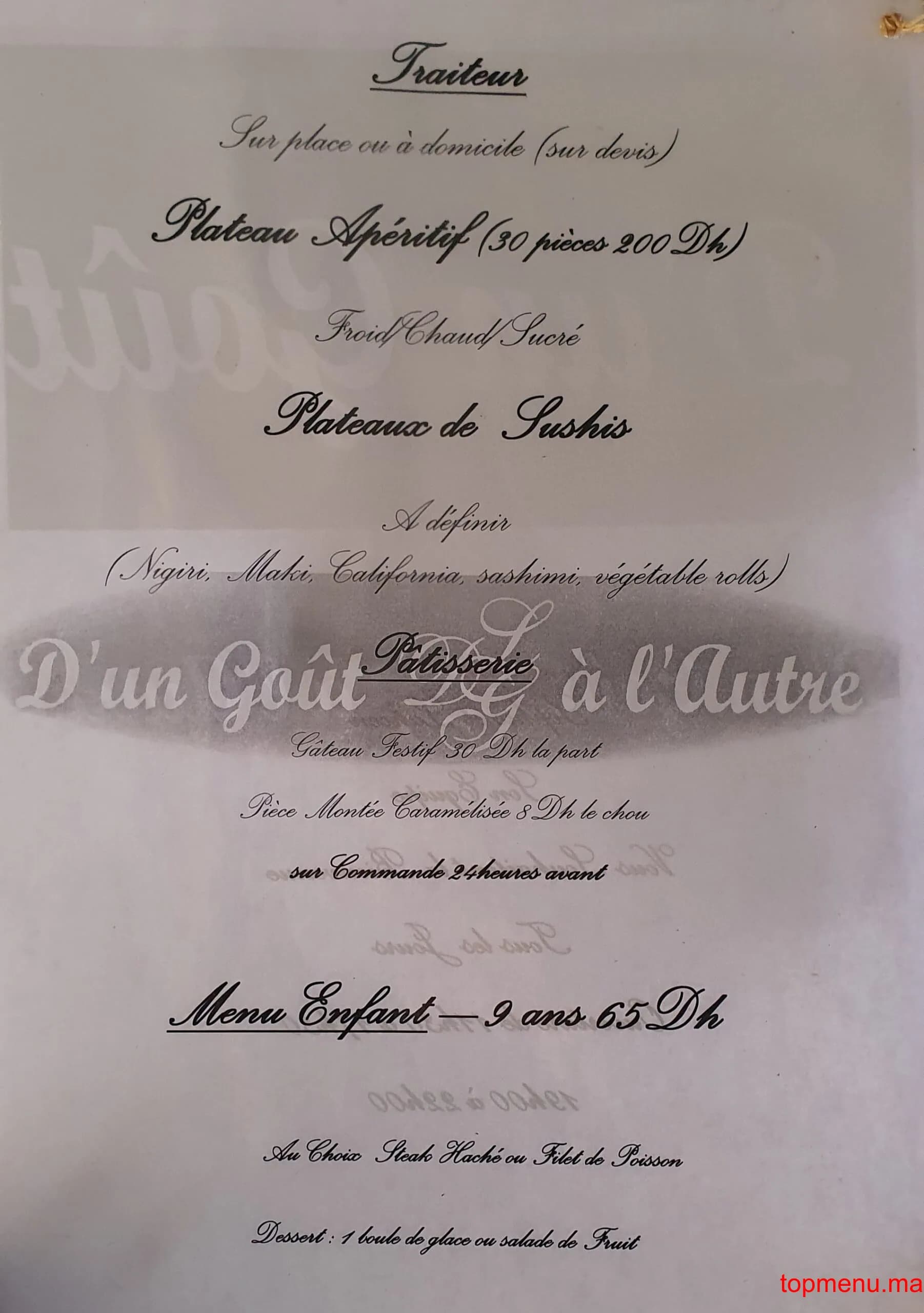 Restaurant D’un goût à l’autre menu page 2 D’un goût à l’autre menu page 2