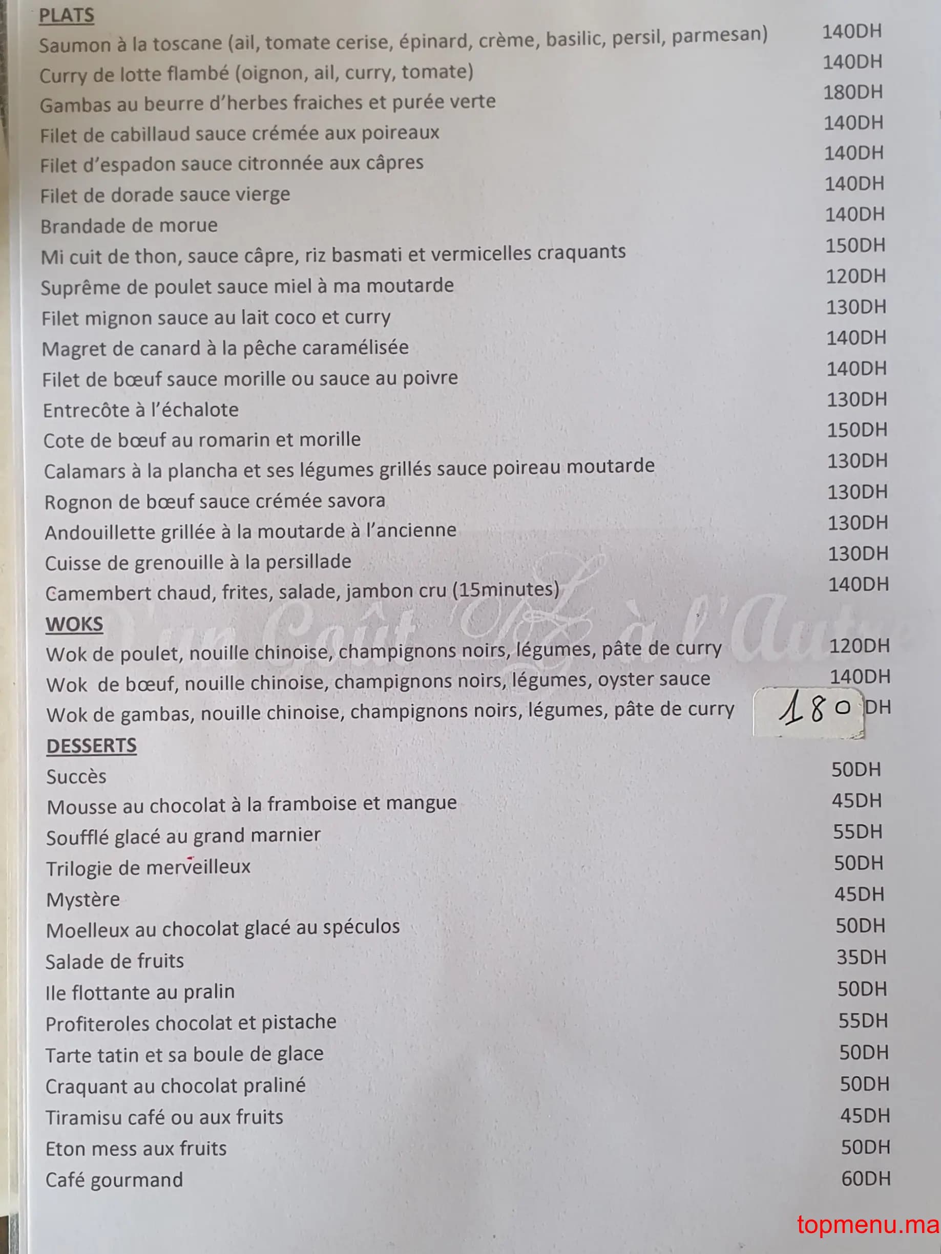 Restaurant D’un goût à l’autre menu page 4 D’un goût à l’autre menu page 4