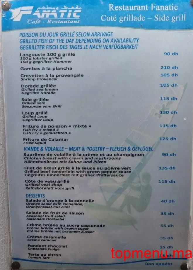 Restaurant Fanatic menu page 1 Fanatic menu page 1