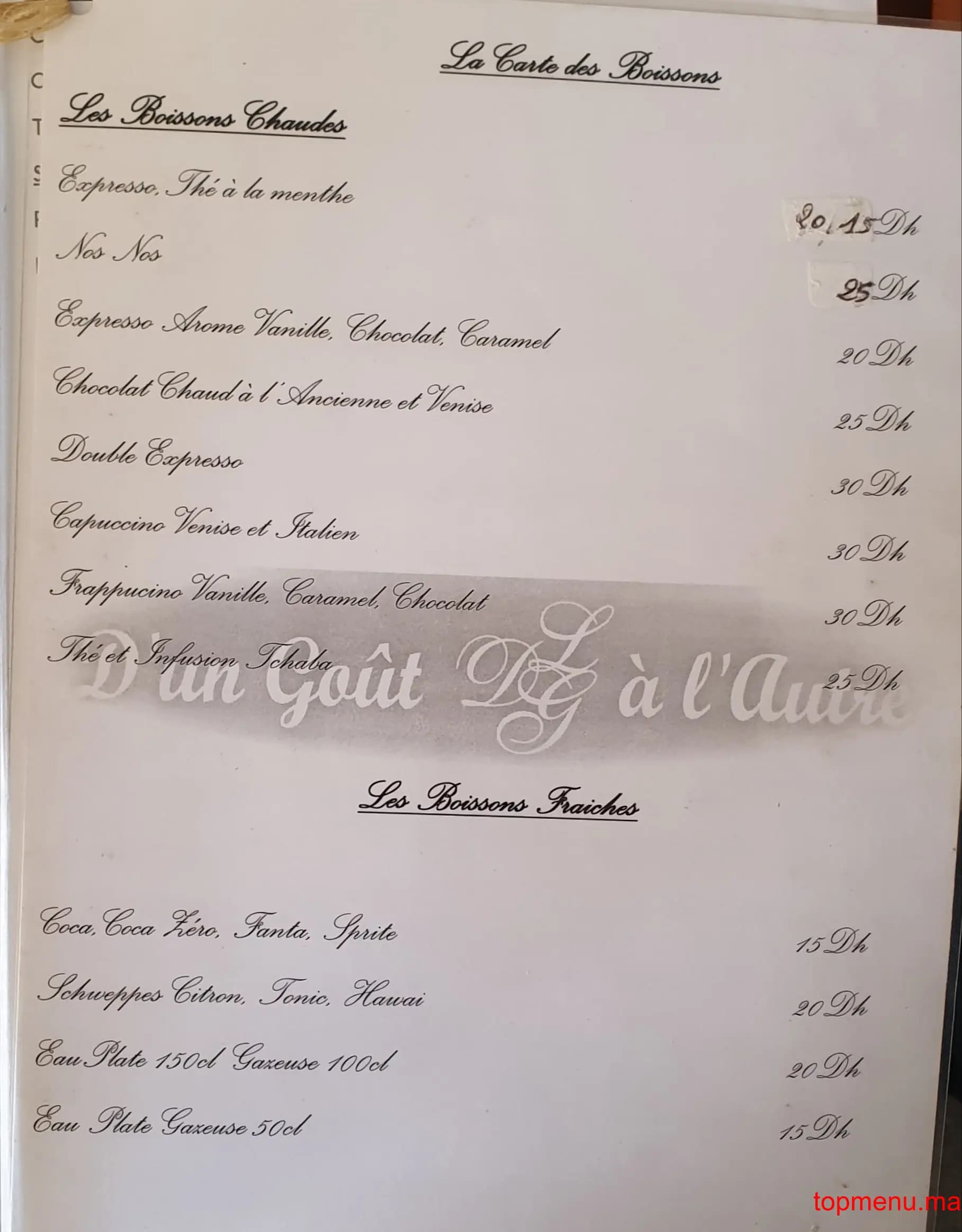 Restaurant D’un goût à l’autre menu page 7 D’un goût à l’autre menu page 7