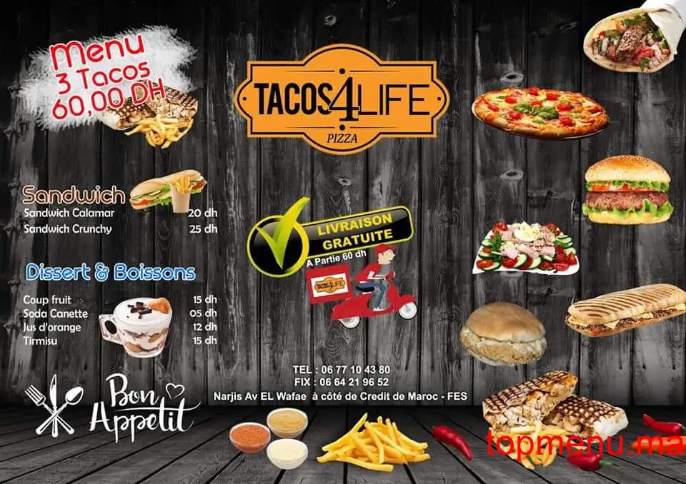 Restaurant Tacos 4 life menu page 1 Tacos 4 life menu page 1