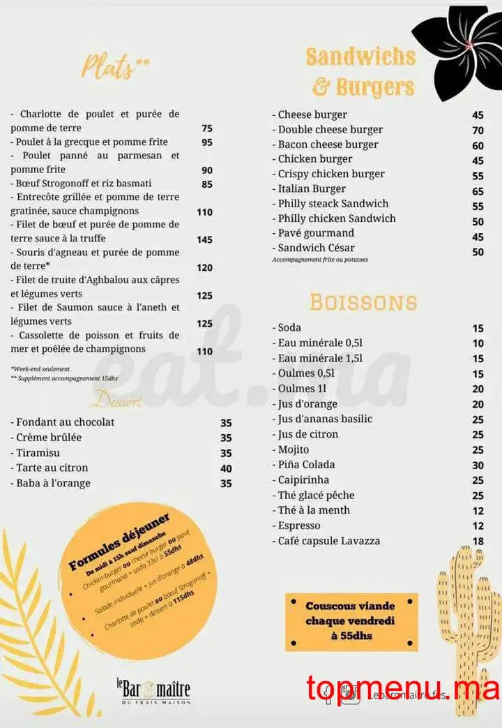 Restaurant Le Baromaître menu page 2 Le Baromaître menu page 2
