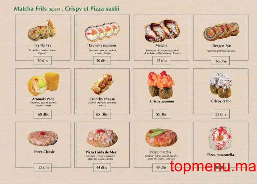 Restaurant Matcha sushi menu page 6 Matcha sushi menu page 6