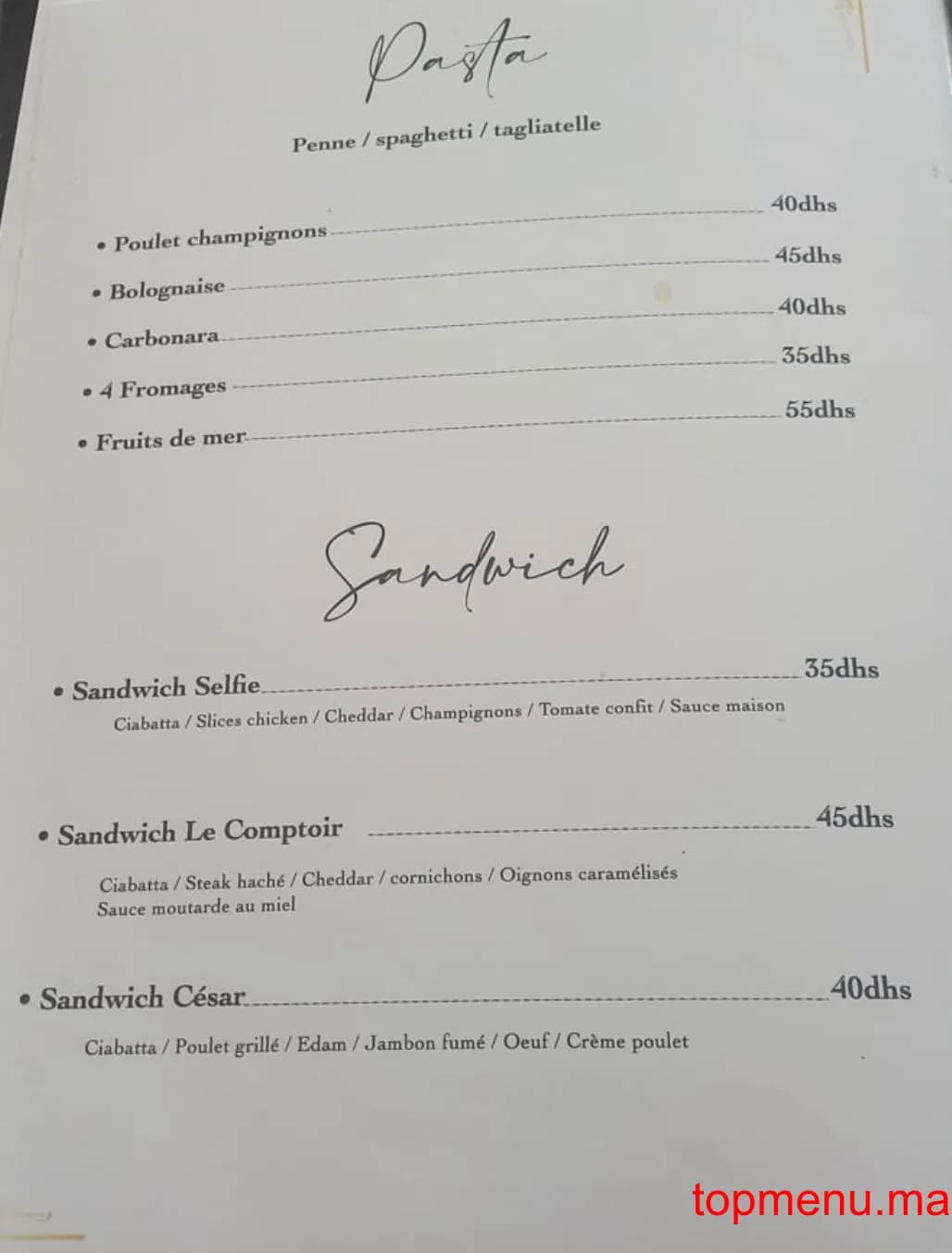 Restaurant Le comptoir menu page 9 Le comptoir menu page 9