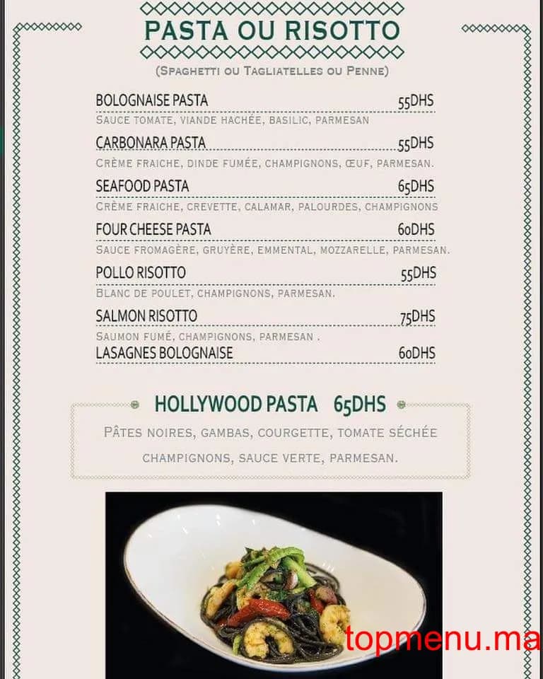 Restaurant Hollywood menu page 2 Hollywood menu page 2