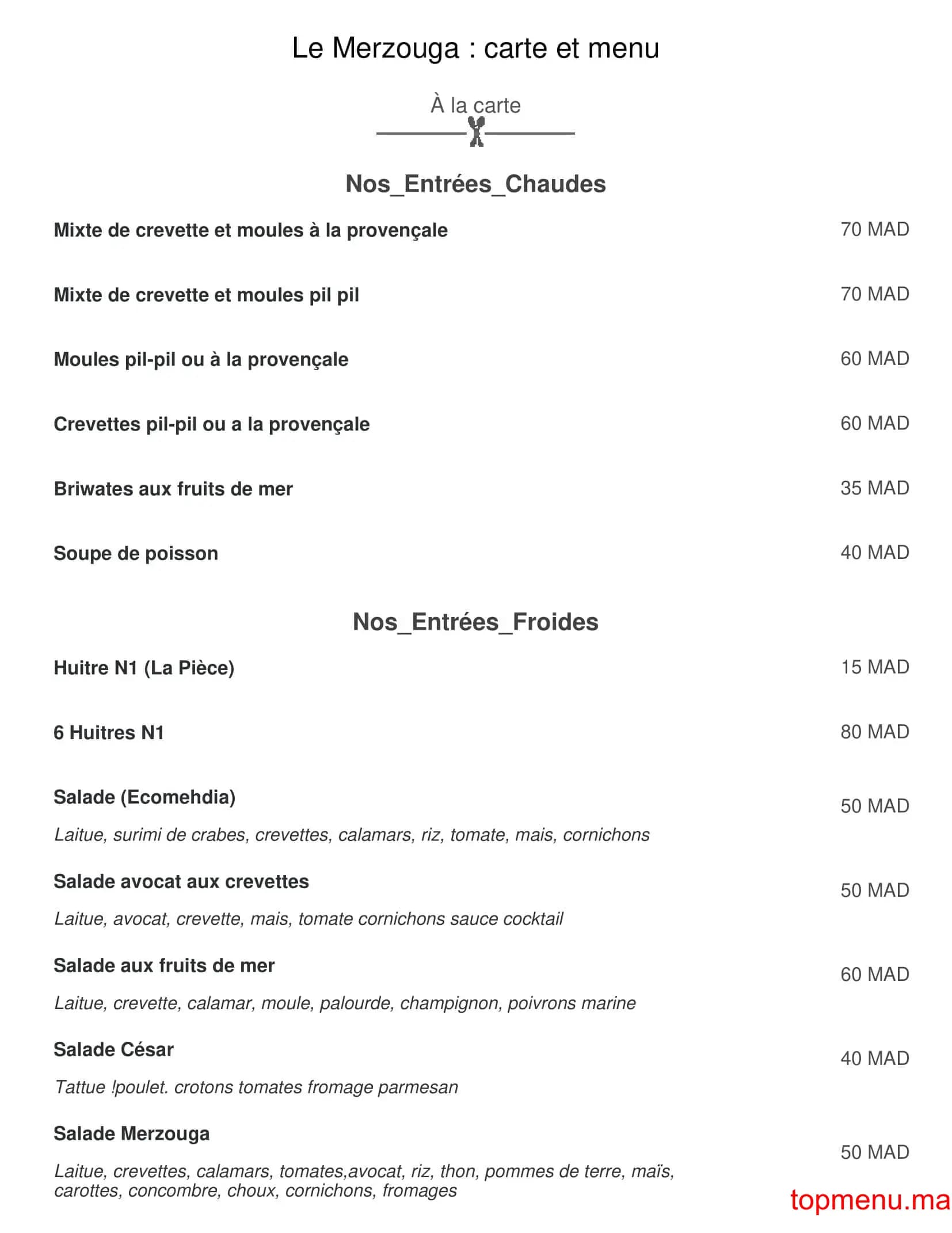 Restaurant Merzouga menu page 5 Merzouga menu page 5