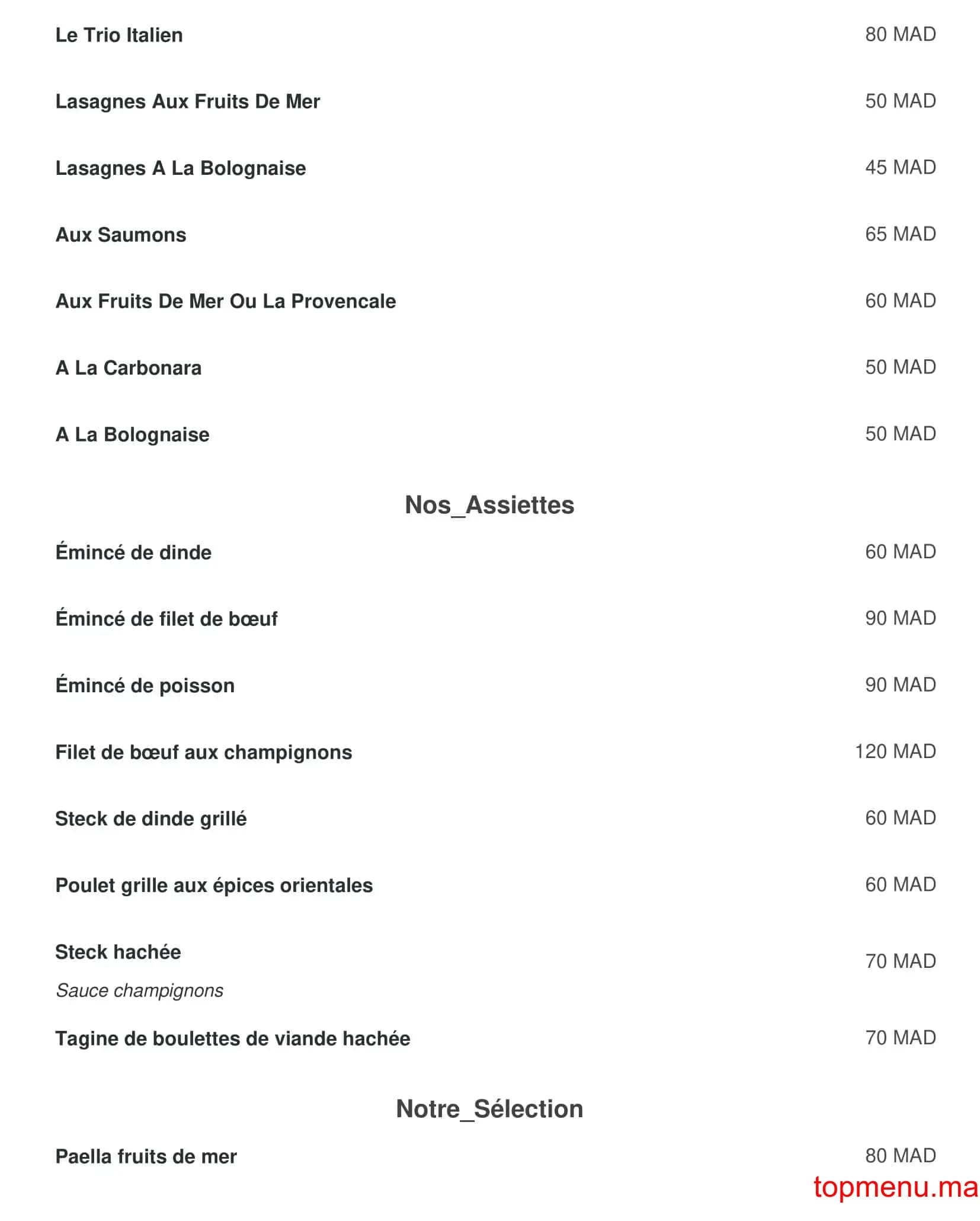 Restaurant Merzouga menu page 1 Merzouga menu page 1