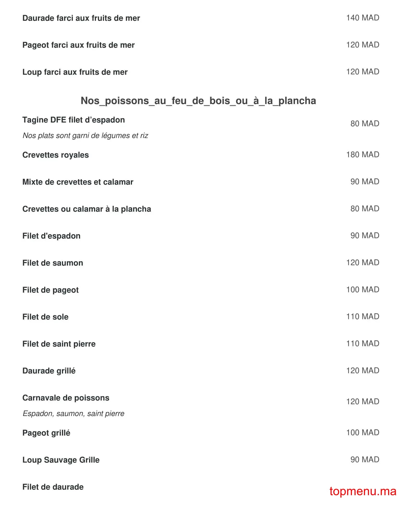 Restaurant Merzouga menu page 7 Merzouga menu page 7