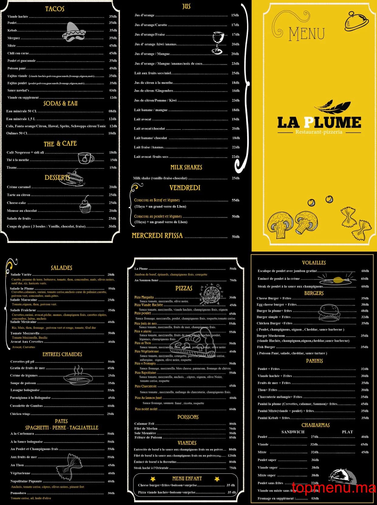 Restaurant La Plume menu page 1 La Plume menu page 1