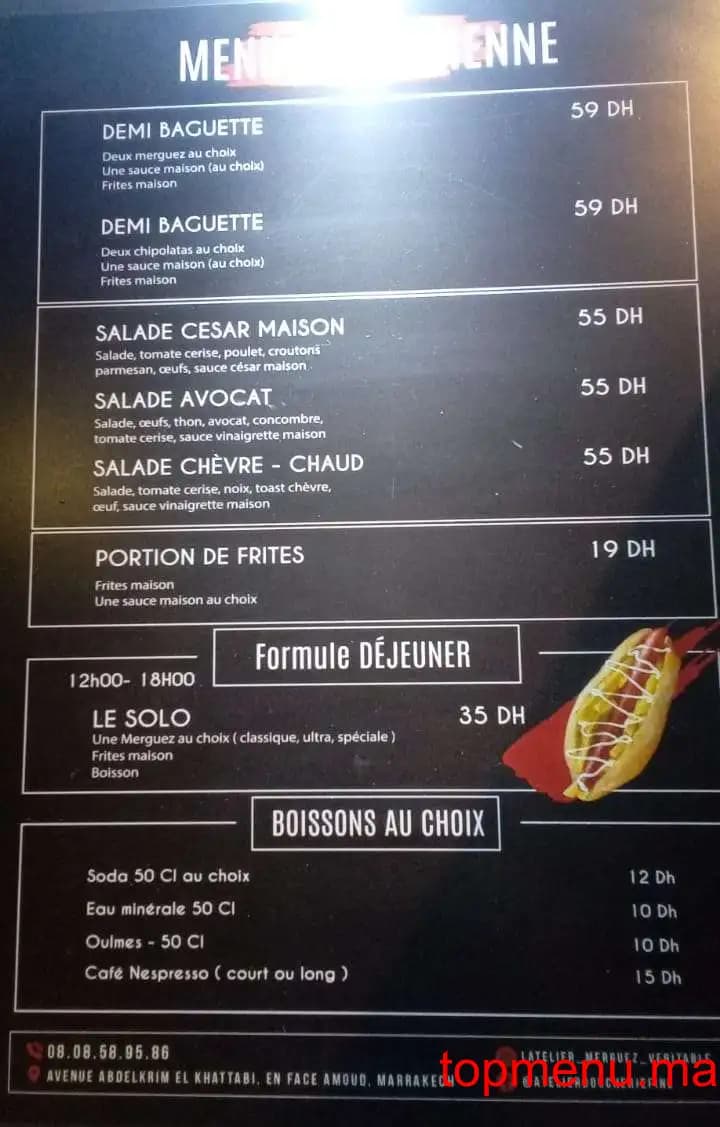 Restaurant L’Atelier merguez véritable menu page 2 L’Atelier merguez véritable menu page 2