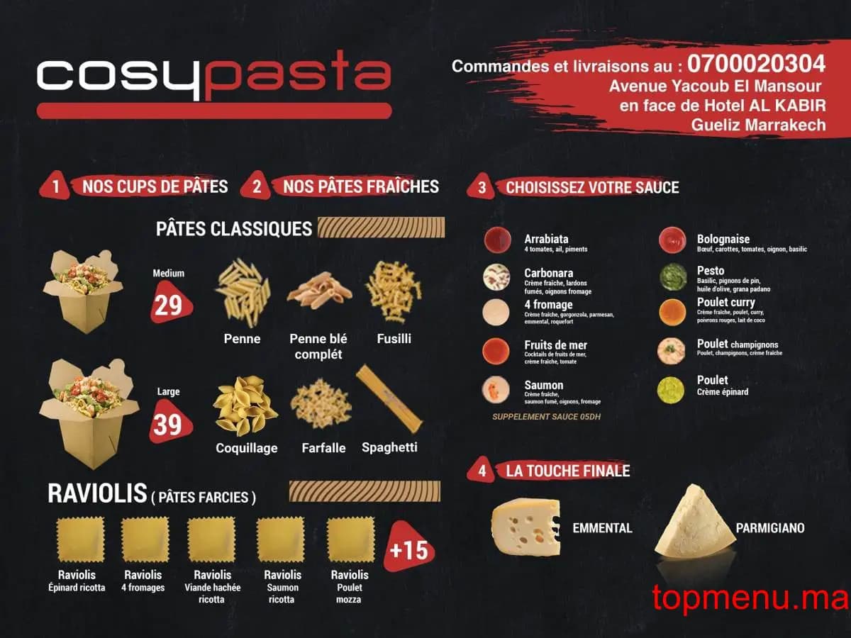 Restaurant Cosy Pasta menu page 1 Cosy Pasta menu page 1