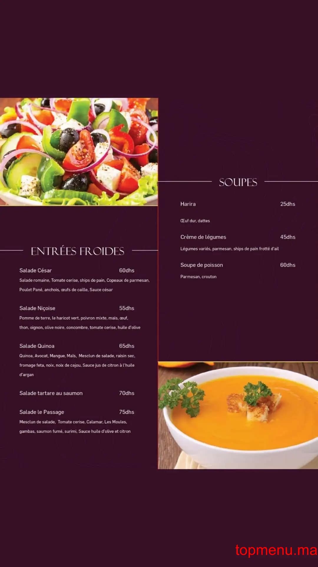 Restaurant Le Passage menu page 1 Le Passage menu page 1