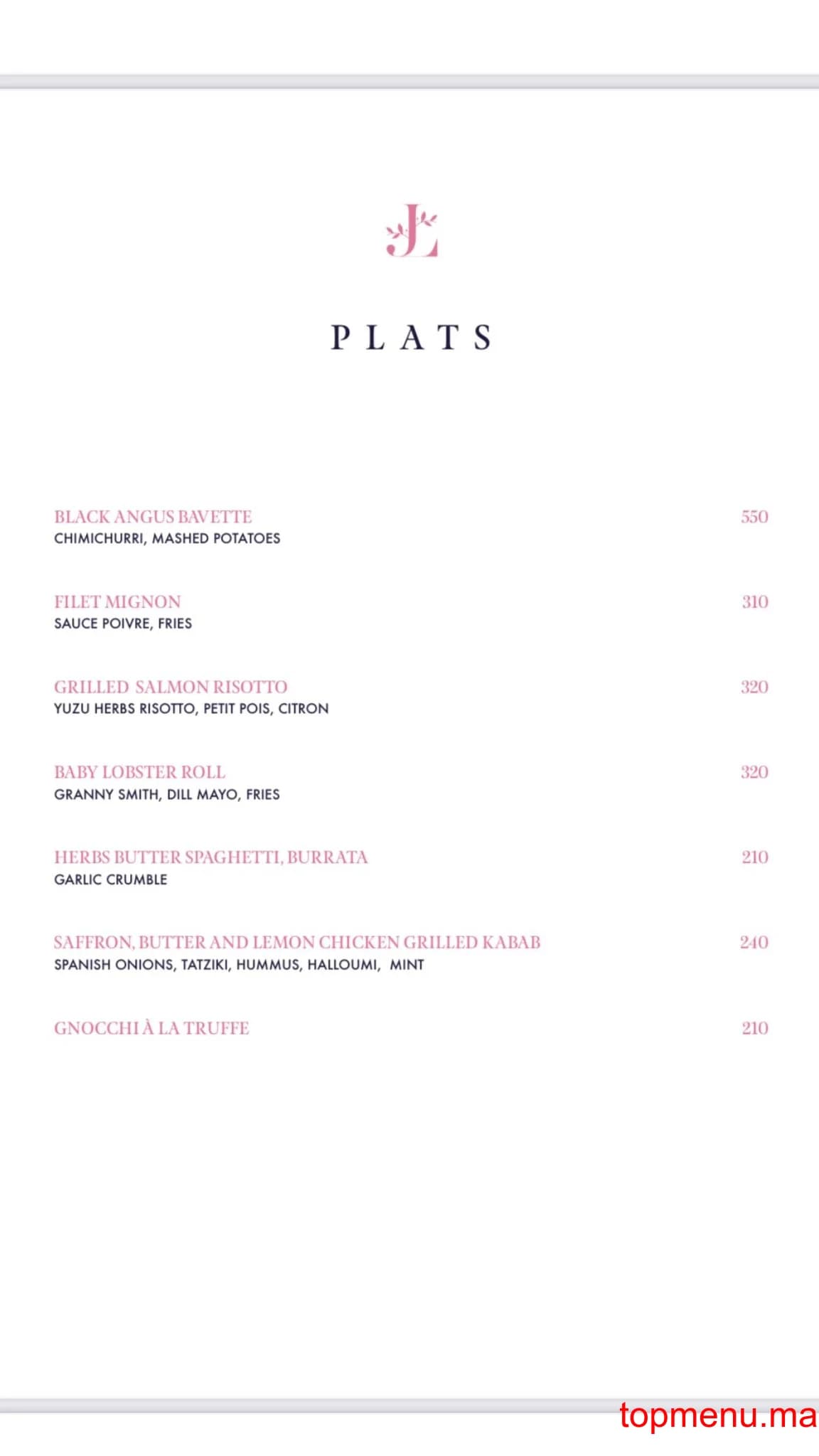 Restaurant Les jardins du Lotus menu page 4 Les jardins du Lotus menu page 4