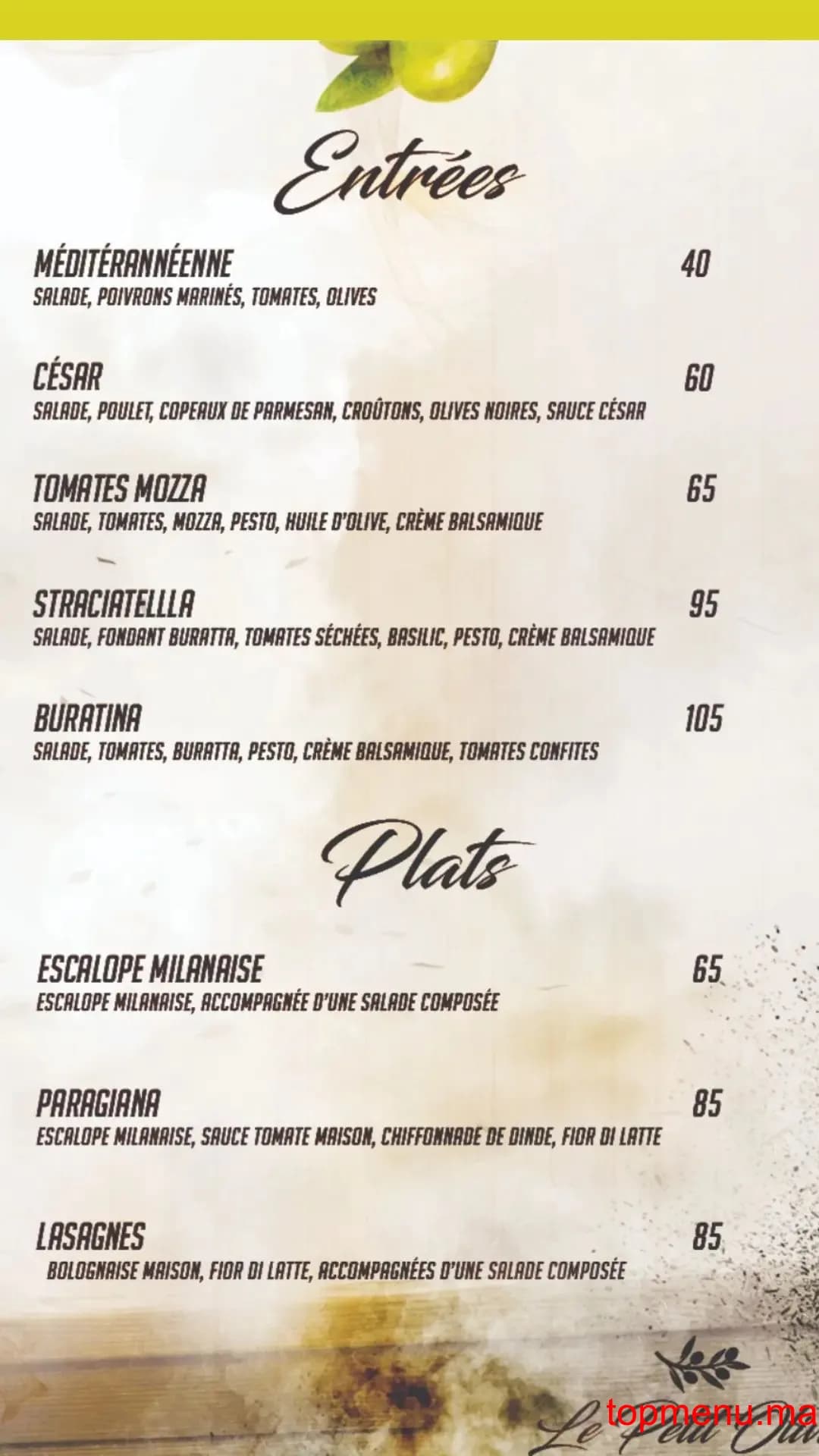 Restaurant Le Petit Olivier menu page 4 Le Petit Olivier menu page 4