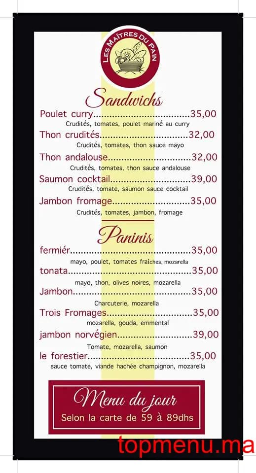 Restaurant Les Maîtres du Pain menu page 6 Les Maîtres du Pain menu page 6