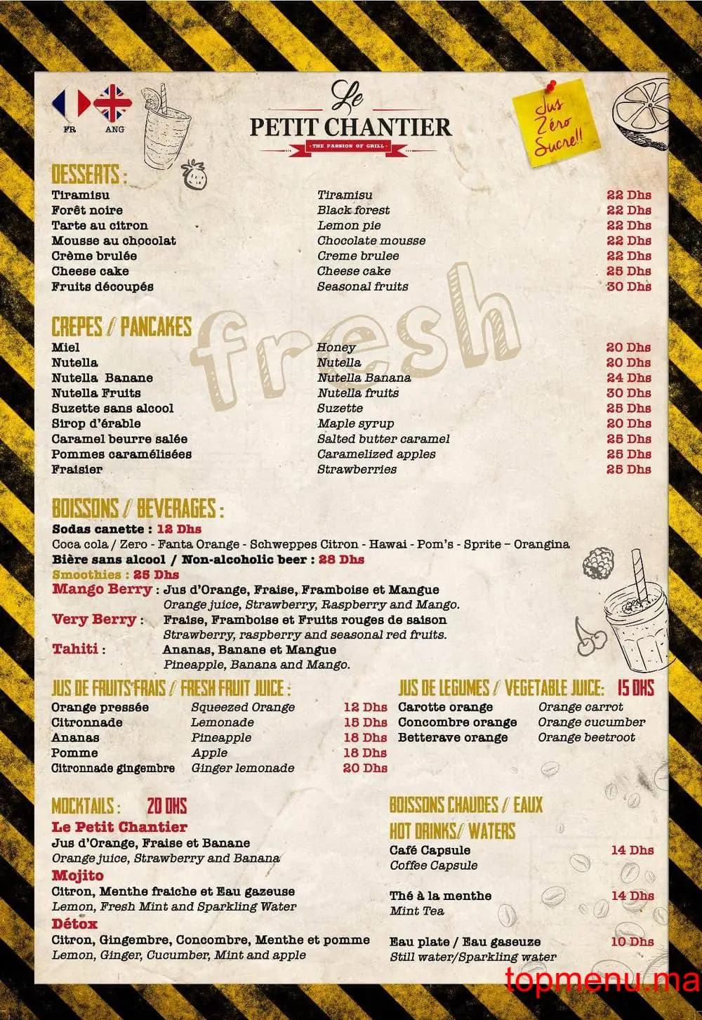 Restaurant Le petit chantier menu page 1 Le petit chantier menu page 1