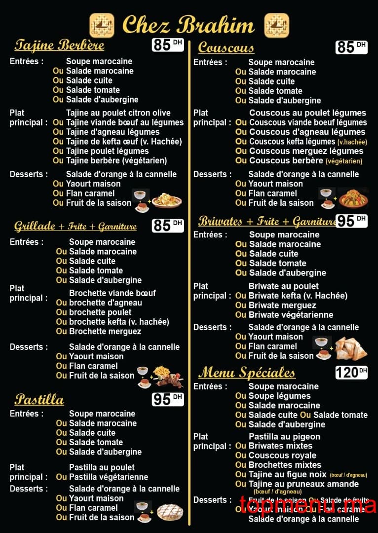 Restaurant Chez Brahim menu page 2 Chez Brahim menu page 2