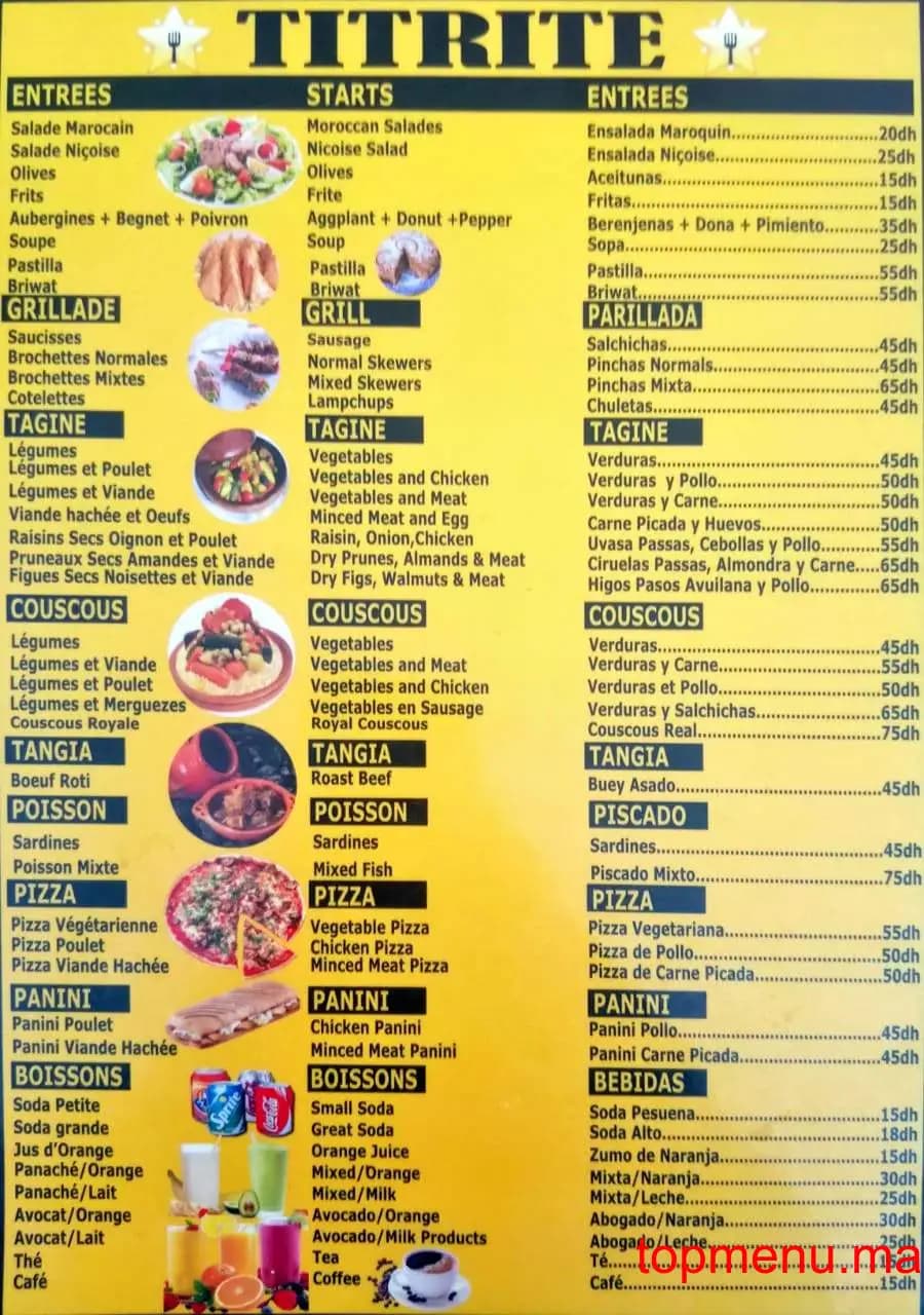 Restaurant Titrite menu page 1 Titrite menu page 1