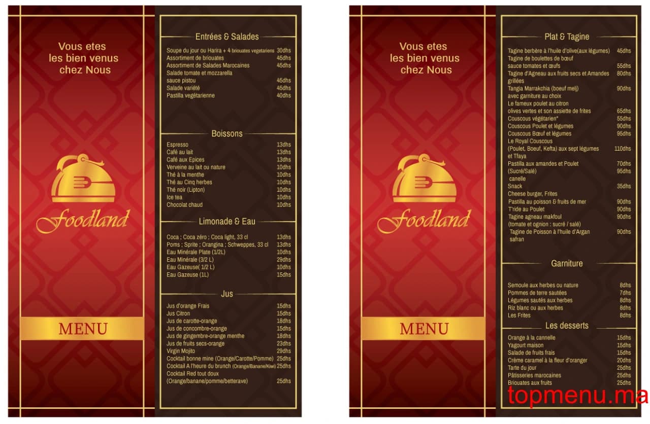 Restaurant Food Land menu page 1 Food Land menu page 1