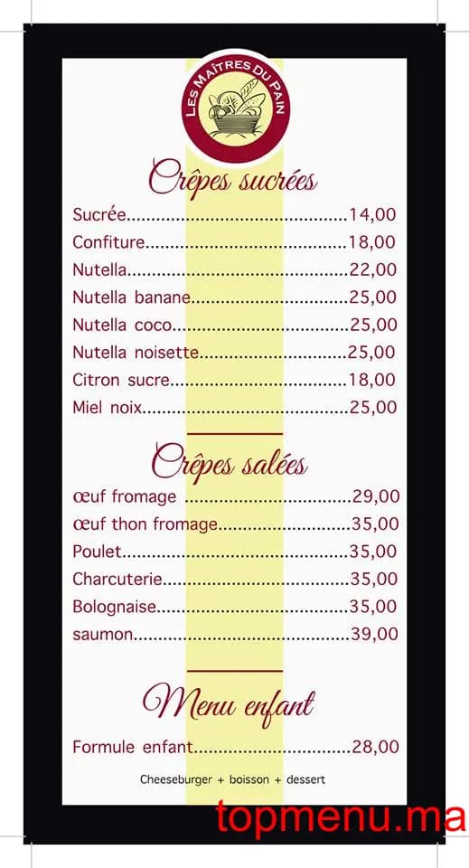 Restaurant Les Maîtres du Pain menu page 3 Les Maîtres du Pain menu page 3