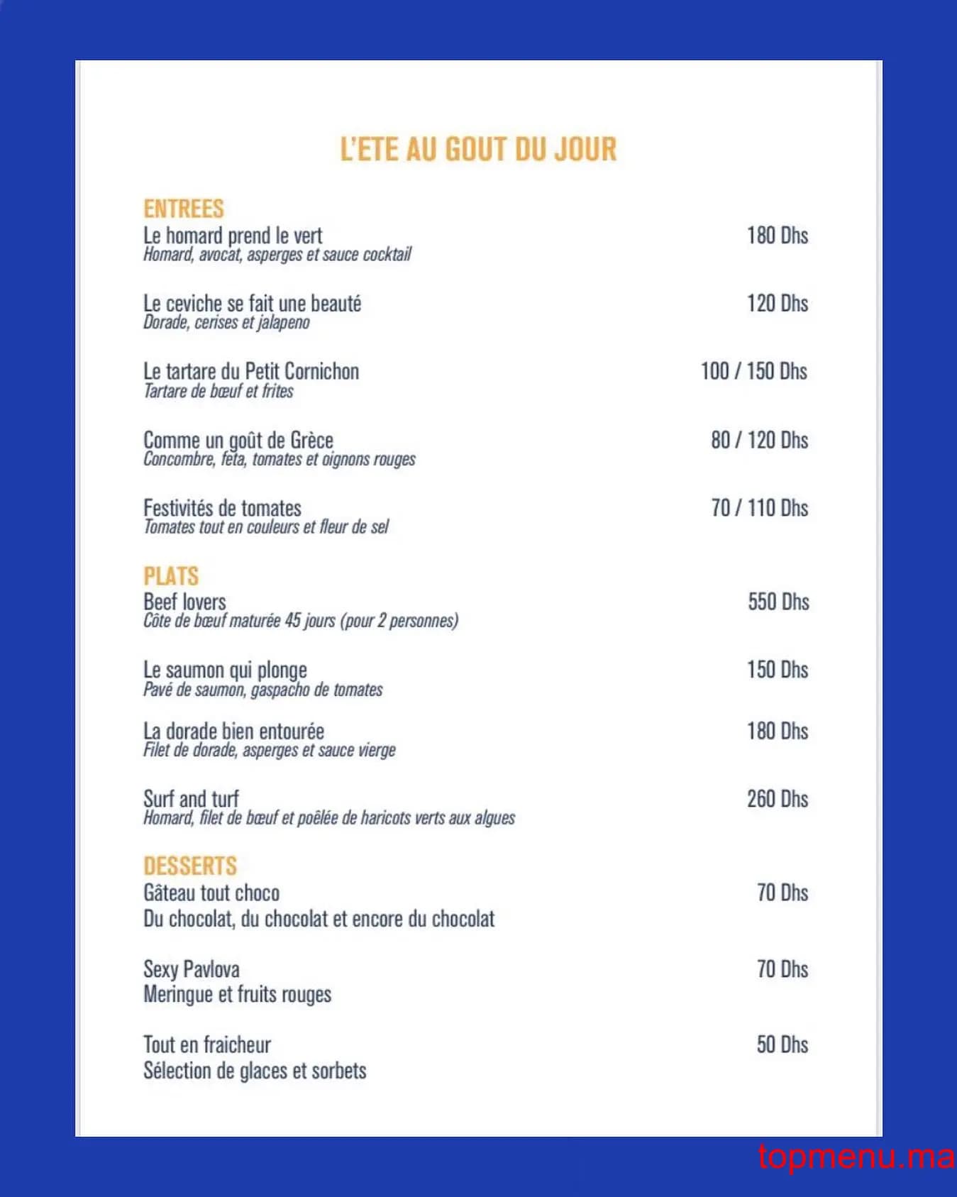 Restaurant Le Petit Cornichon menu page 1 Le Petit Cornichon menu page 1