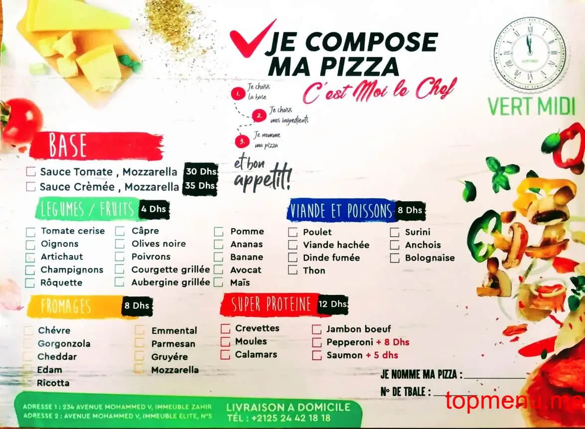 Restaurant Vert midi menu page 1 Vert midi menu page 1