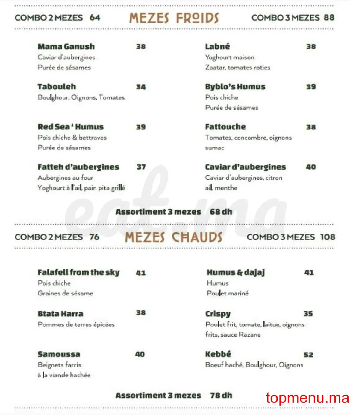 Restaurant RAZANE menu page 1 RAZANE menu page 1