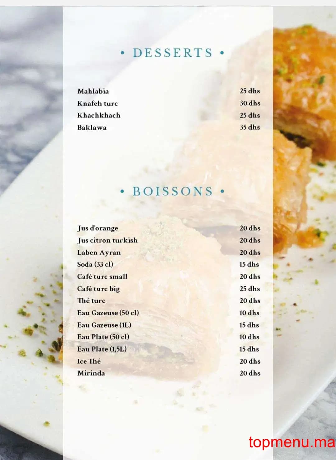 Restaurant Turkish Chef menu page 6 Turkish Chef menu page 6