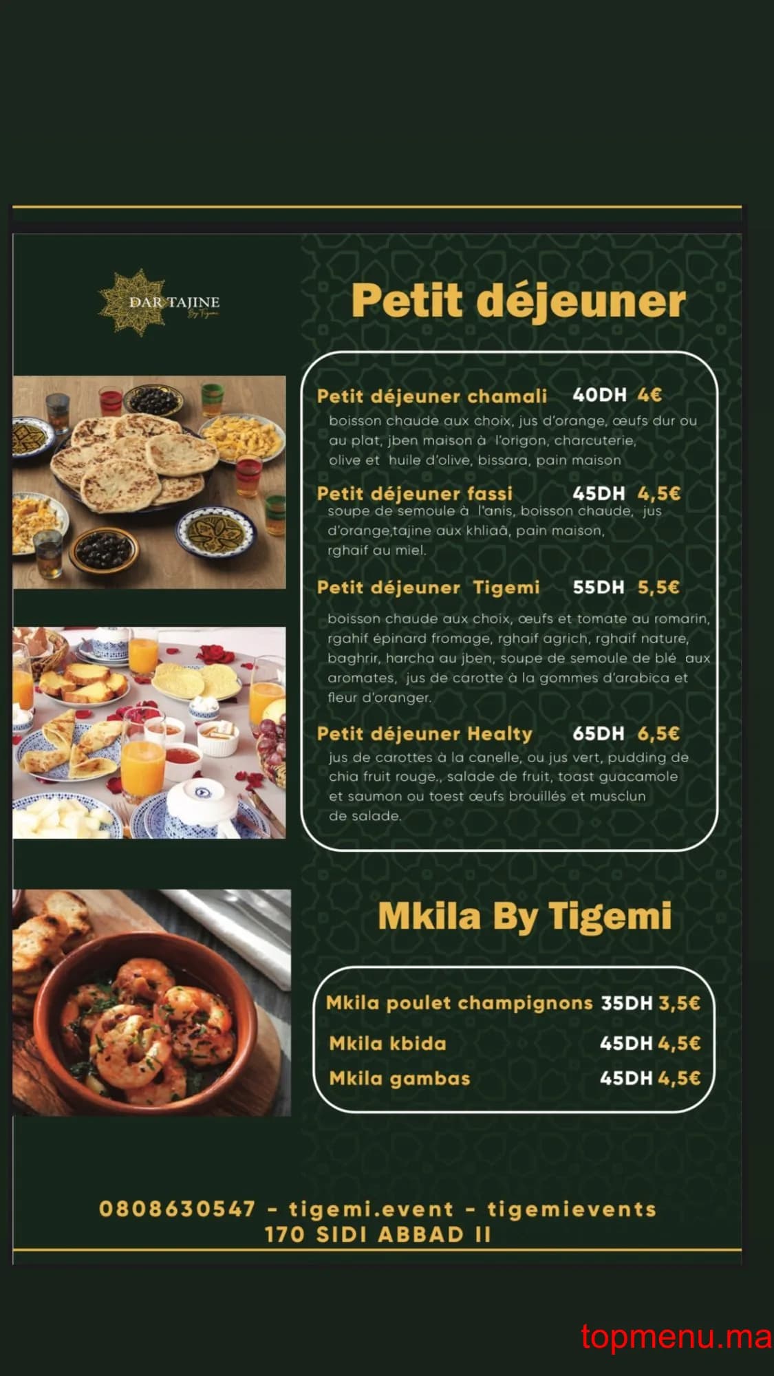 Restaurant Dar Tajine By Tigemi menu page 5 Dar Tajine By Tigemi menu page 5
